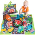 thumbnail image 1 of Juego de coches de juguete ALASOU, 8 unidades, con tapete de juego y bolsa de almacenamiento, de 1 a 2 años, 1 of 7