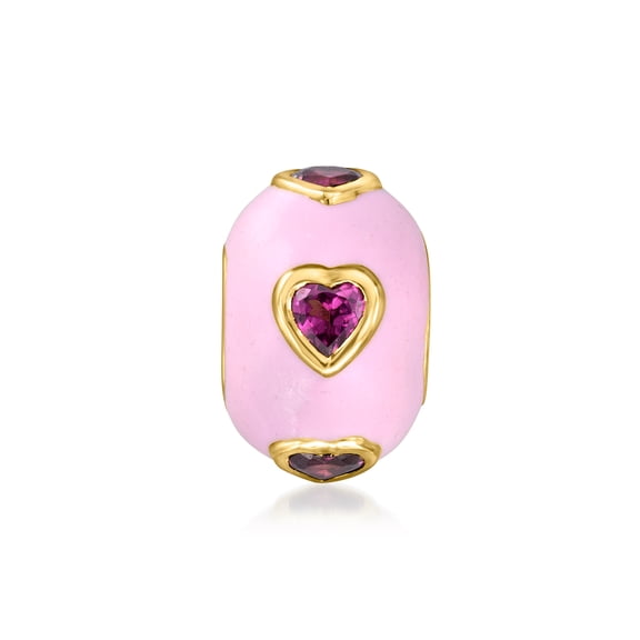 Ross-Simons 0.70 ct. t.w. Rhodolite Garnet Heart Bead Charm With Pink Enamel in 18kt Gold Over Sterling, Women's, Adult