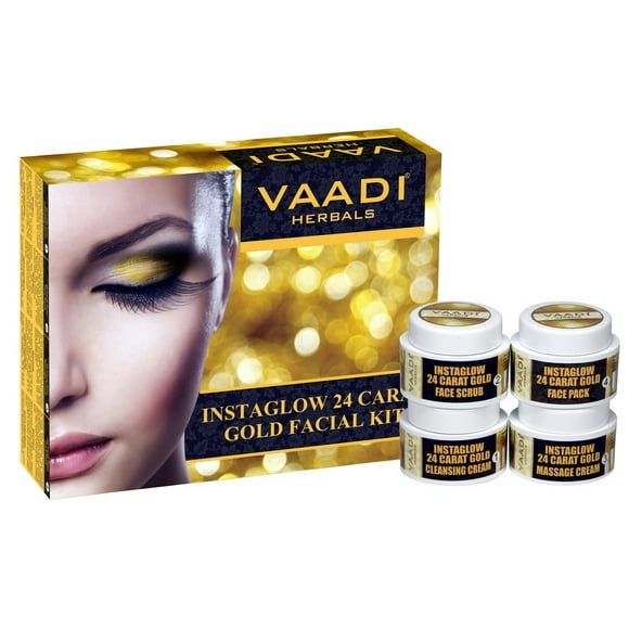 Vaadi Herbals Gold Facial Kit 24 Carat Gold Leaves, Marigold Wheatgerm Oil and Lemon Peel Extract, 70g