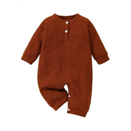 

Lieserram Baby Girls Fall Clothes 3 6 9 Months Knit Jumpsuit Long Sleeve Henley Neck Button Closure Fall Romper