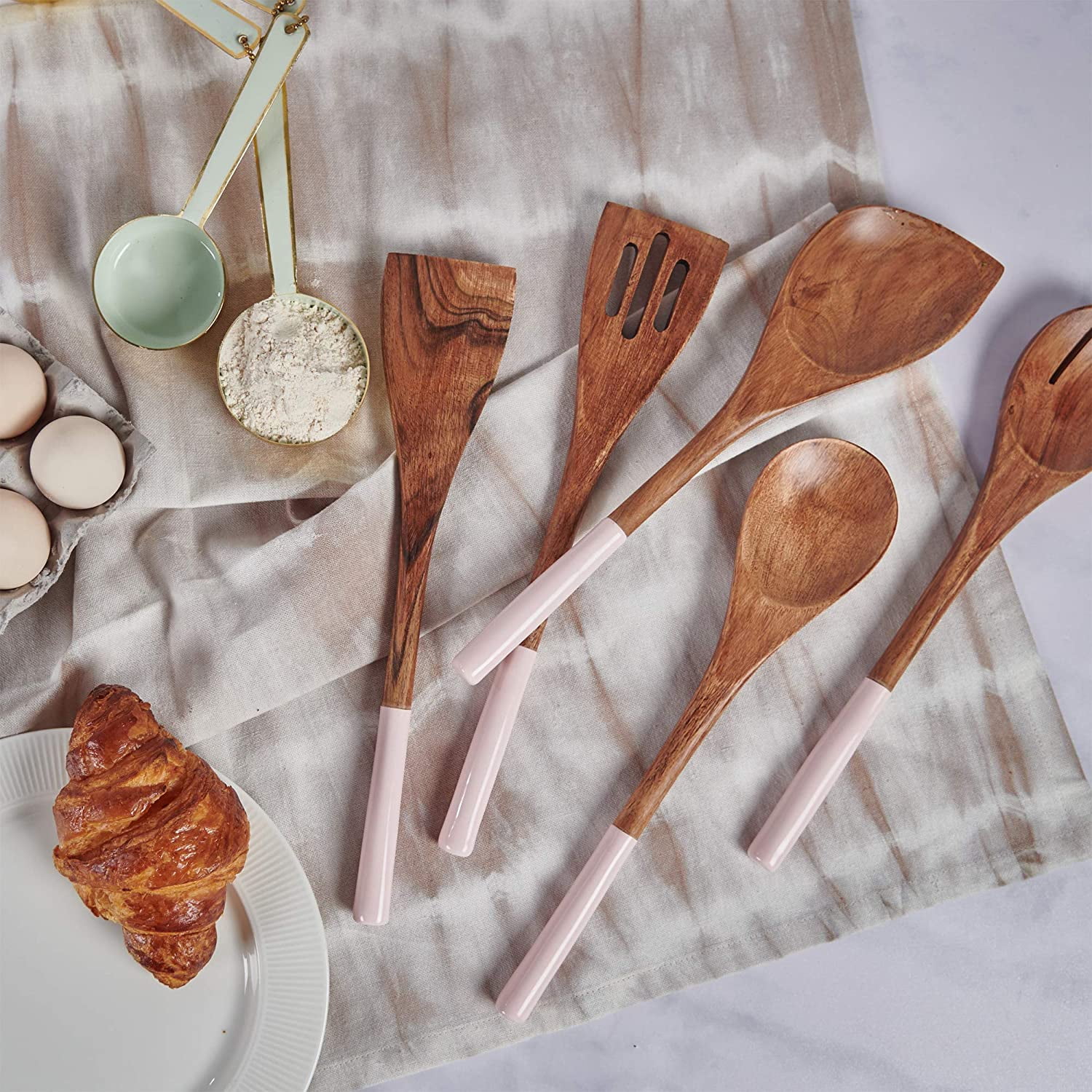 Folkulture Wooden Spoons For Cooking, Set of 5 Wooden Cooking Utensils, Non-Stick Wooden Utensils for Cooking, Wooden Kitchen Utensil Set for Kitchen, Non Toxic Wooden Spoon Sets With Wooden Spatula