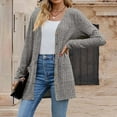 thumbnail image 4 of idosla Women Cardigans Open Front Lightweight Button Down Duster Long Cardigan Vertical Stripes Pockets for Casual Fall (Grey, XL), 4 of 8