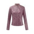 thumbnail image 3 of Women Leather Jackets Women Ladies Lapel Motor Jacket Coat Zip Biker Short Punk Cropped Tops Purple L, 3 of 6
