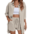 thumbnail image 2 of LYMAYTER Women 2 Piece Tracksuit Outfit Sets High Low Shirt and Drawstring Casual Shorts Set XS-XL, 2 of 9