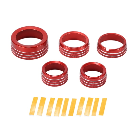 AC Media Tune Gear Shift Knob Cover Interior Trim for Chrysler Pacifica 14-23 Aluminum Alloy Red 5pcs