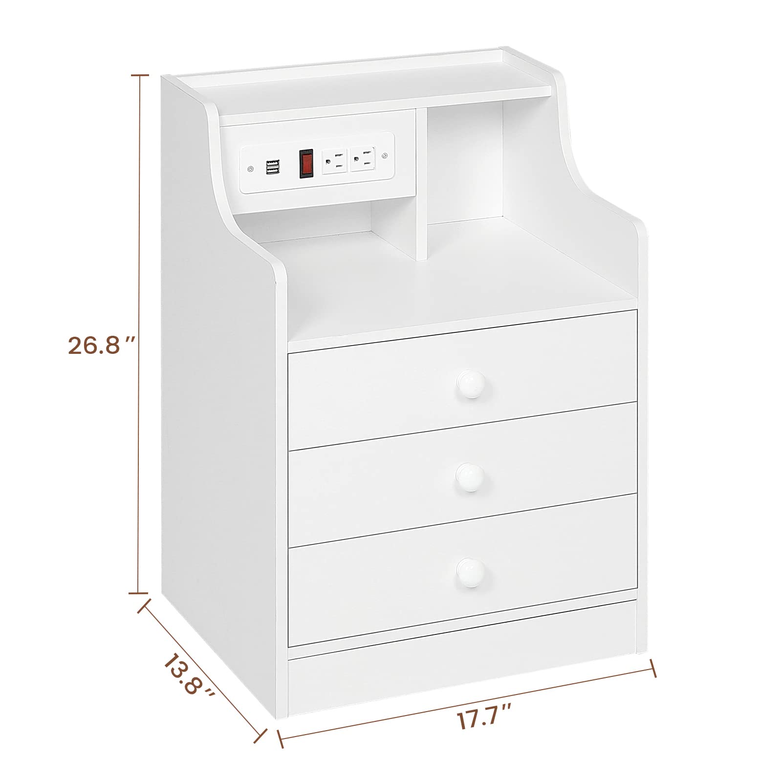 Afuhokles Nightstand Set of 2 with Charging Station, White photo 2