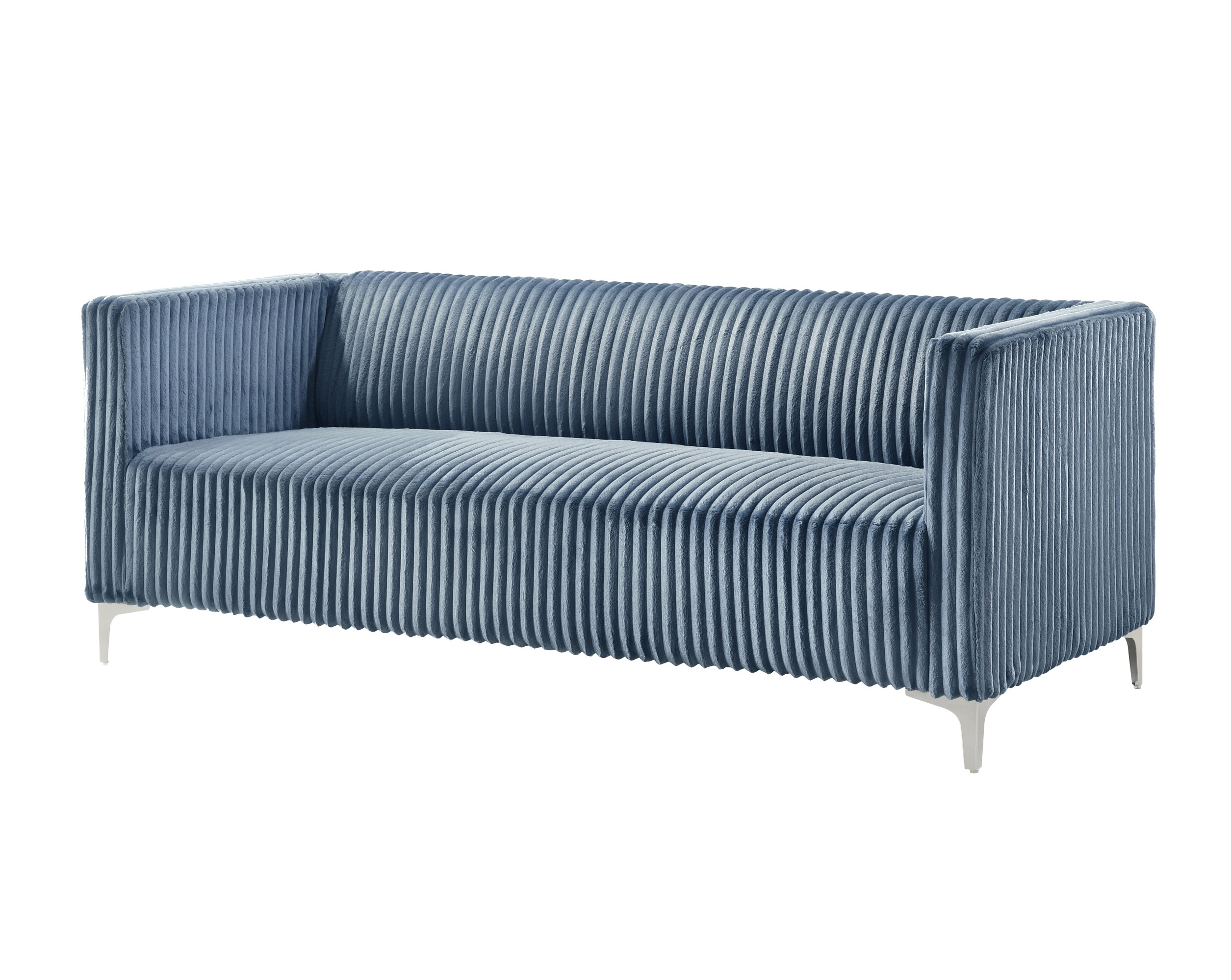 Home Design Gavin Velvet Square Arm Sofa with Plush Cushions and Modern Upholstery, Durable Frame for Living Room, Contemporary Blue Design