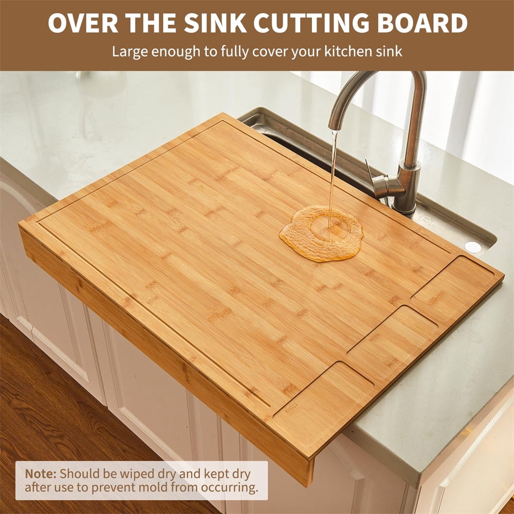 30" x 21" Extra Large Bamboo Cutting Board & Stovetop Cover, 2-in-1 Stove Top Cover Chopping Board with Detachable Feets, Kitchen Board with Juice Groove