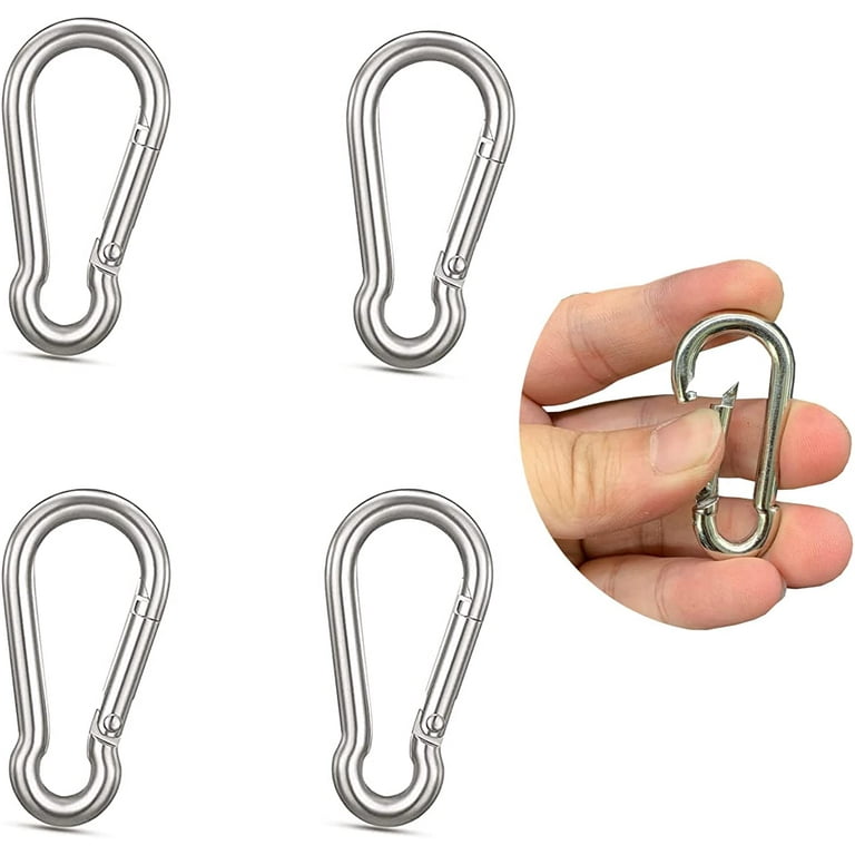 Snap Hook Small Carabiner Clip, Caribeener Clips, Heavy Duty Nickel Plated  Keychain Clips for Keys Swing Set Camping Fishing Hiking Traveling (1.96  inch, 4)