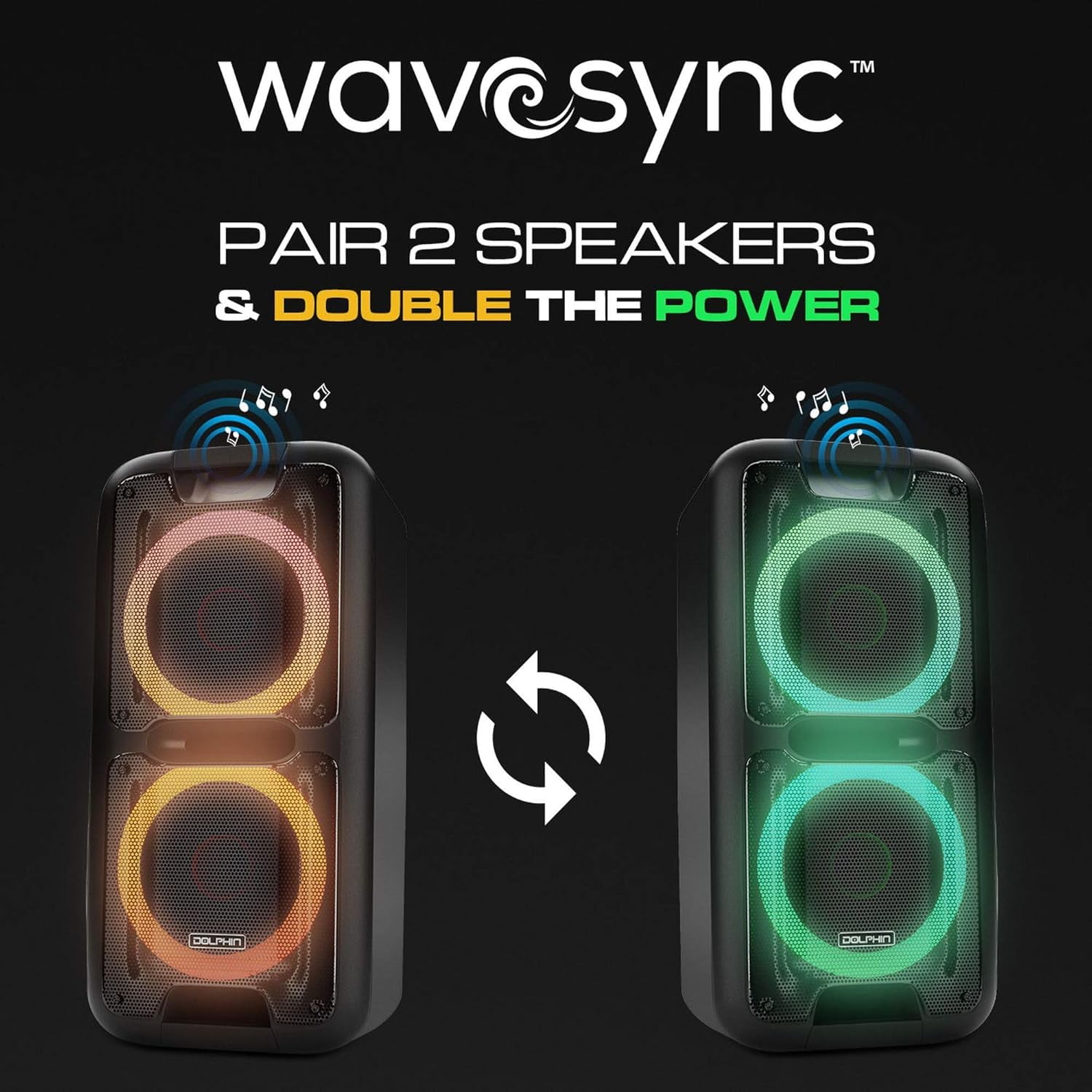 Dolphin SP-2100RBT Portable Bluetooth Speaker – Party Speaker with Sound-Activated, TWS, Powerful X-Bass, Dual 10" Woofers, Long-Lasting Battery