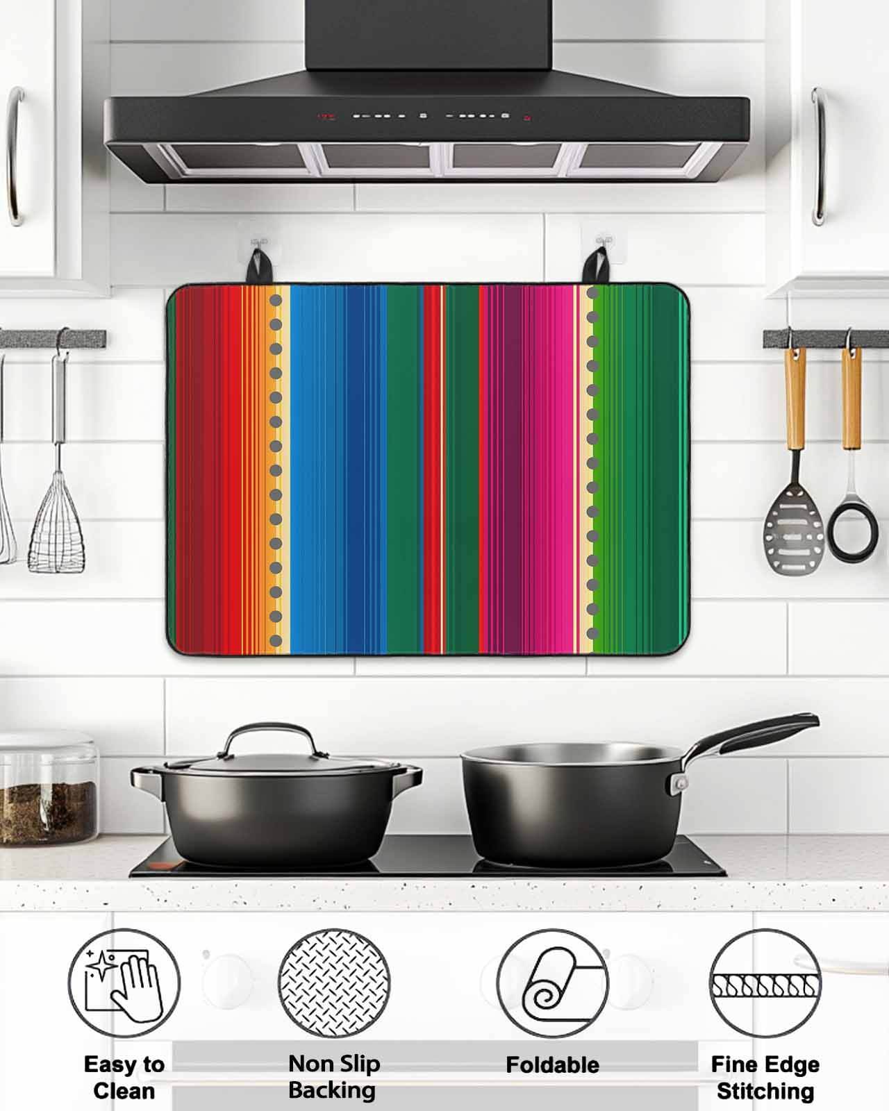 Stove Top Covers for Electric Stove, Mexican Stripes Glass Stovetop Cover Protector, Blue Boho Red Green Orange Art Simple Induction Cooktop Protector Oven Mat for Kitchen Countertop 24"x21"