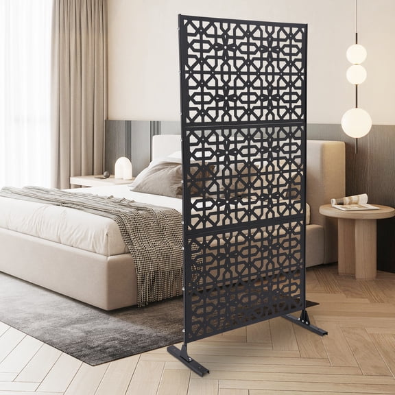 Wildnix 3-Panel Patio Privacy Screen, Freestanding Decorative Partition with Irregular Lines Design, White or Black, Steel Frame