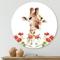thumbnail image 2 of Designart 'Portrait of A Giraffe With Red Flowers I' Farmhouse Circle Metal Wall Art 11x11 - Disc of 11, 2 of 5