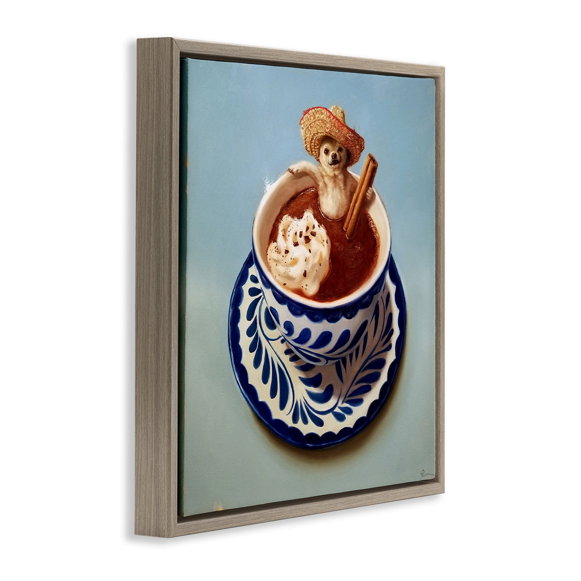 Stupell Industries Chihuahua Hot Chocolate Humor Animals & Insects Painting Brown Floater Framed Canvas Art Print Wall Art, 25 x 25