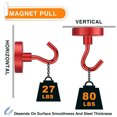 thumbnail image 2 of DIYMAG 10 Pcs Magnetic Hooks, 80Lbs Heavy Duty Rare Earth Neodymium Magnetic Hanger for Hardware Tools, Garage, Office, Kitchen (Red), 2 of 6