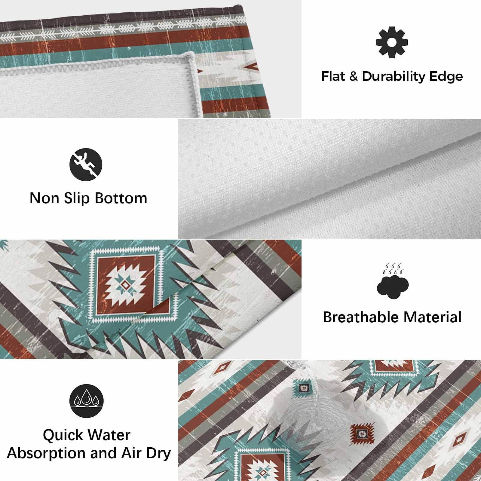 Turquoise Red Boho Outdoor Rug for Patio/Deck/Porch, Non-Slip Large Area Rug 3 x 5 Ft, Southwestern Ethnic Aztec Retro Geometric Indoor Outdoor Rugs Washable Area Rugs, Camping Rug Carpet Runner