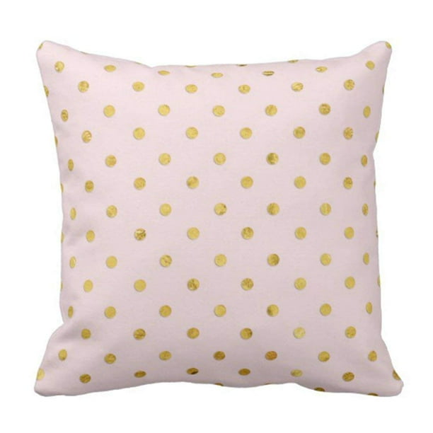 ARTJIA Stylish Chic Girly Blush Pink & Gold Polka Dots Pillowcase Throw
