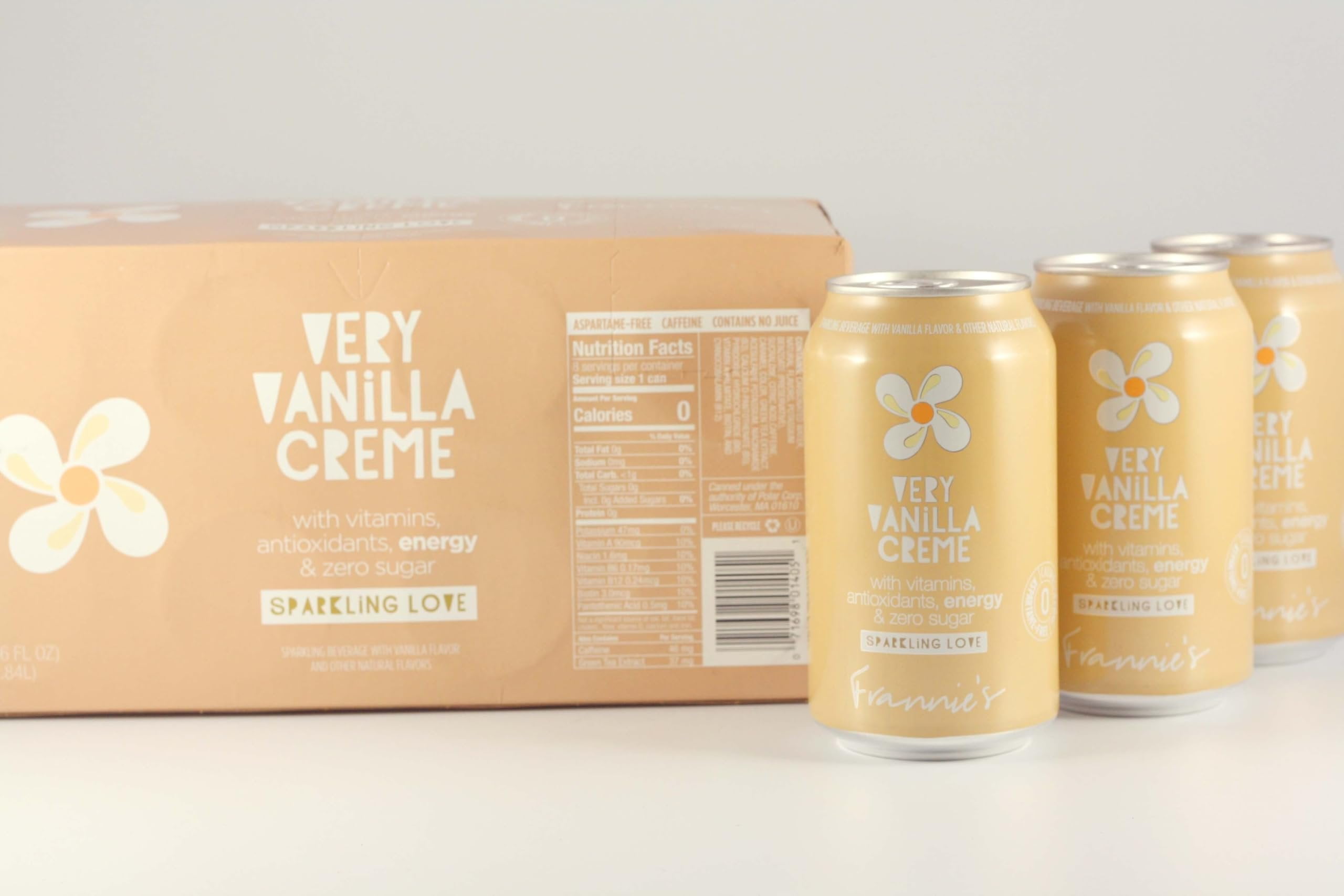 KauffmanTreats Frannie Sparkling Beverage- Zero Calories & Sugar, Aspertame Free: 24-Ct Case 12 Oz. Cans Very Vanilla Creme