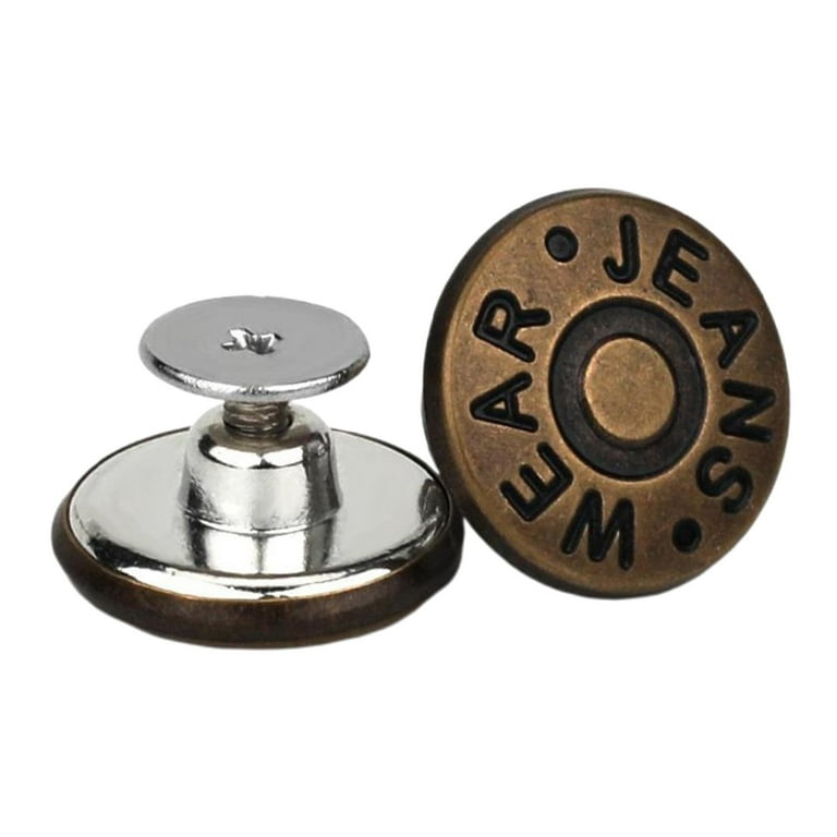 3 Sets Premium Instant Jean Button Pins, Adjustable No Sew Metal Replacement Jean Buttons, Detachable Button Waist Buckle to Extend - Bronze English