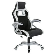 OSP Home Furnishings Race Chair in Black with White Trim, White Stitching, and Silver Base