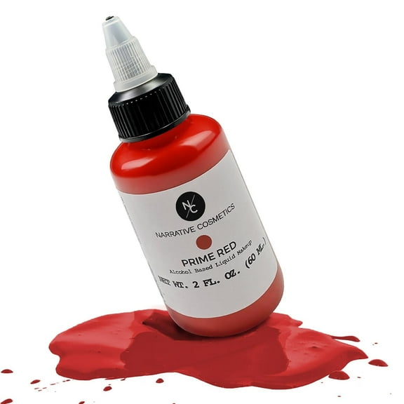 Narrative Cosmetics FX Alcohol Airbrush Paints - 2 fl oz, Skin Safe, Quick Dry, Waterproof, Sweatproof, Transferproof Liquid Makeup for Bodypainting, Theater, FX Makeup, Film and TV - Prime Red