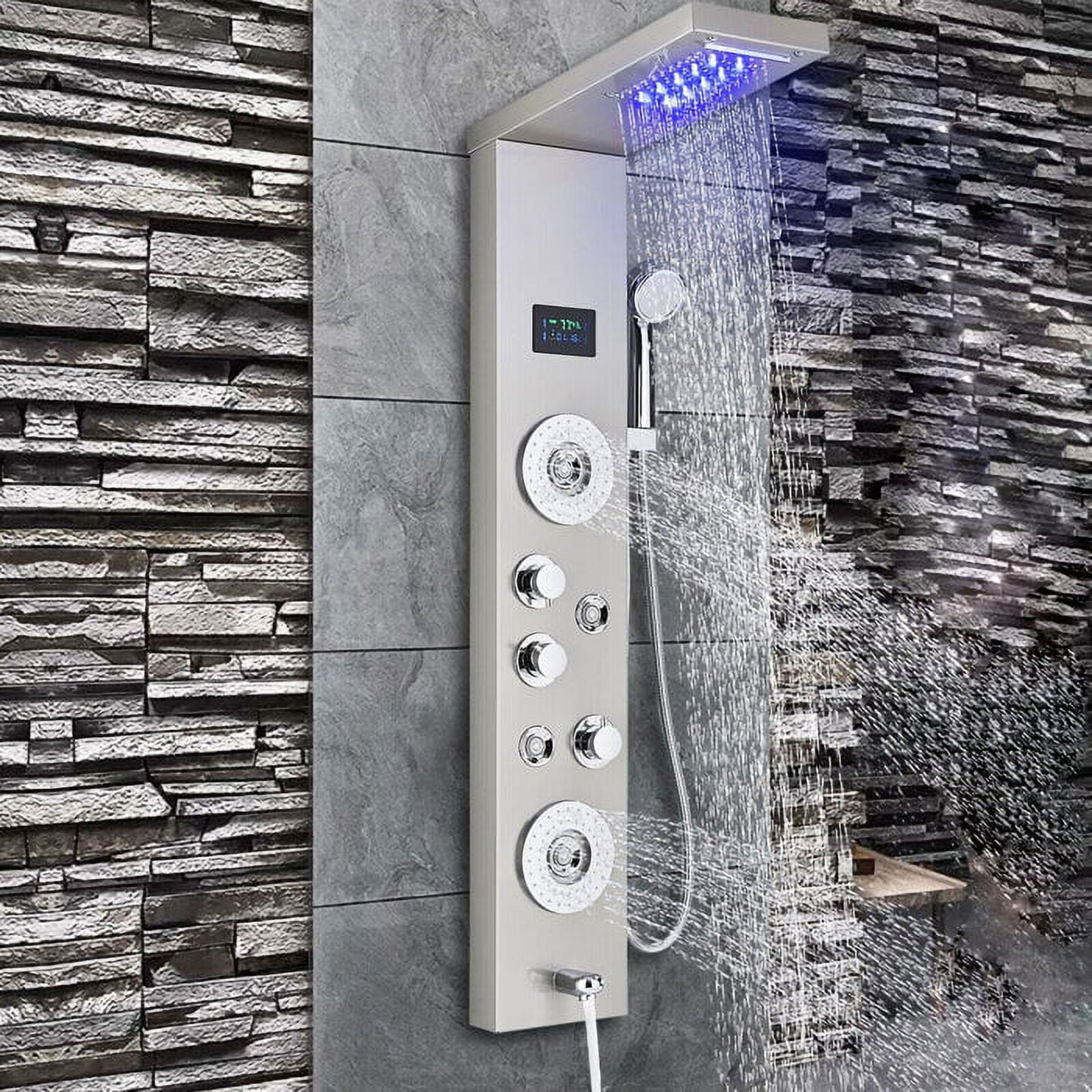 5-Jet Rainfall Shower Panel System With Waterfall Shower Head And Wand, Stainless Steel