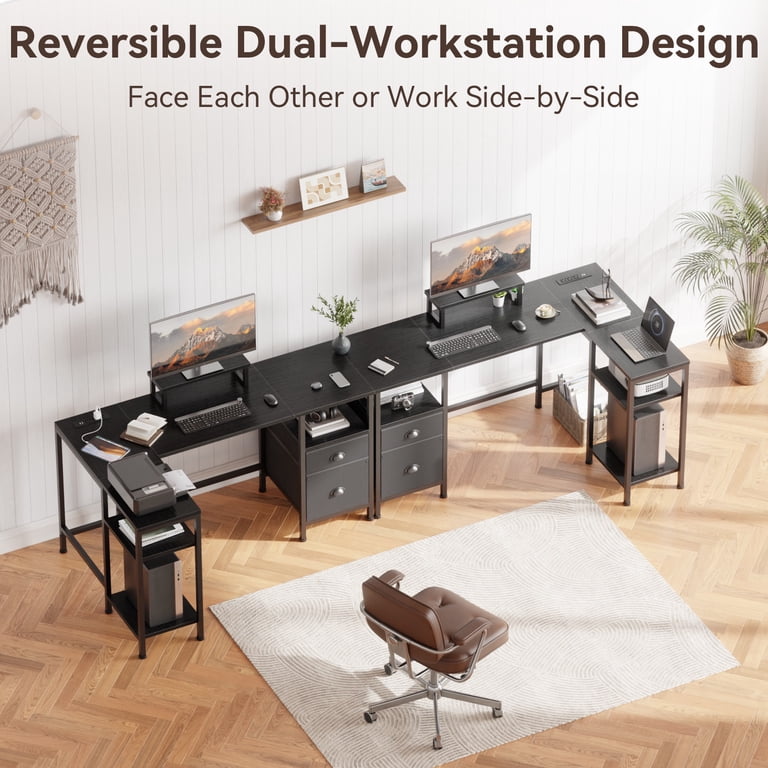 Satifur L-Shaped Desk with Power Outlets and File Drawer photo 3