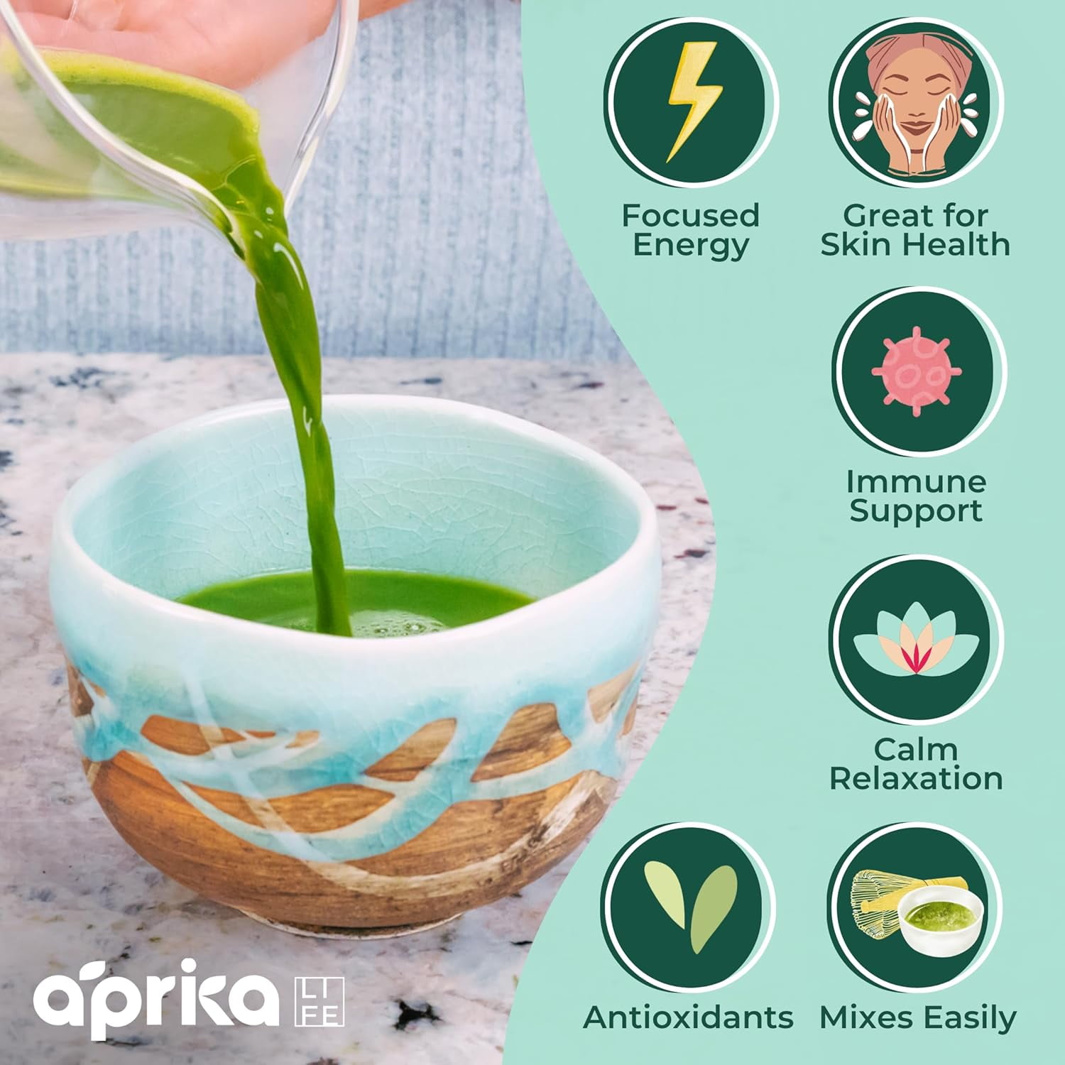 Aprika Life Japanese Ceremonial Matcha Green Tea Powder - USDA & JAS Organic - Premium, First Harvest from Japan - 100g / 3.5 oz
