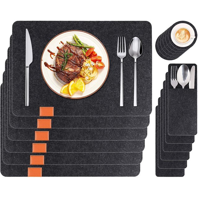 set De Table Feutre 6 Sets Antidrapant Lavable Chaleur Rsiste Et Dessous De Verres Et Pochettes Porte-couverts Pour Cuisine Restaurant