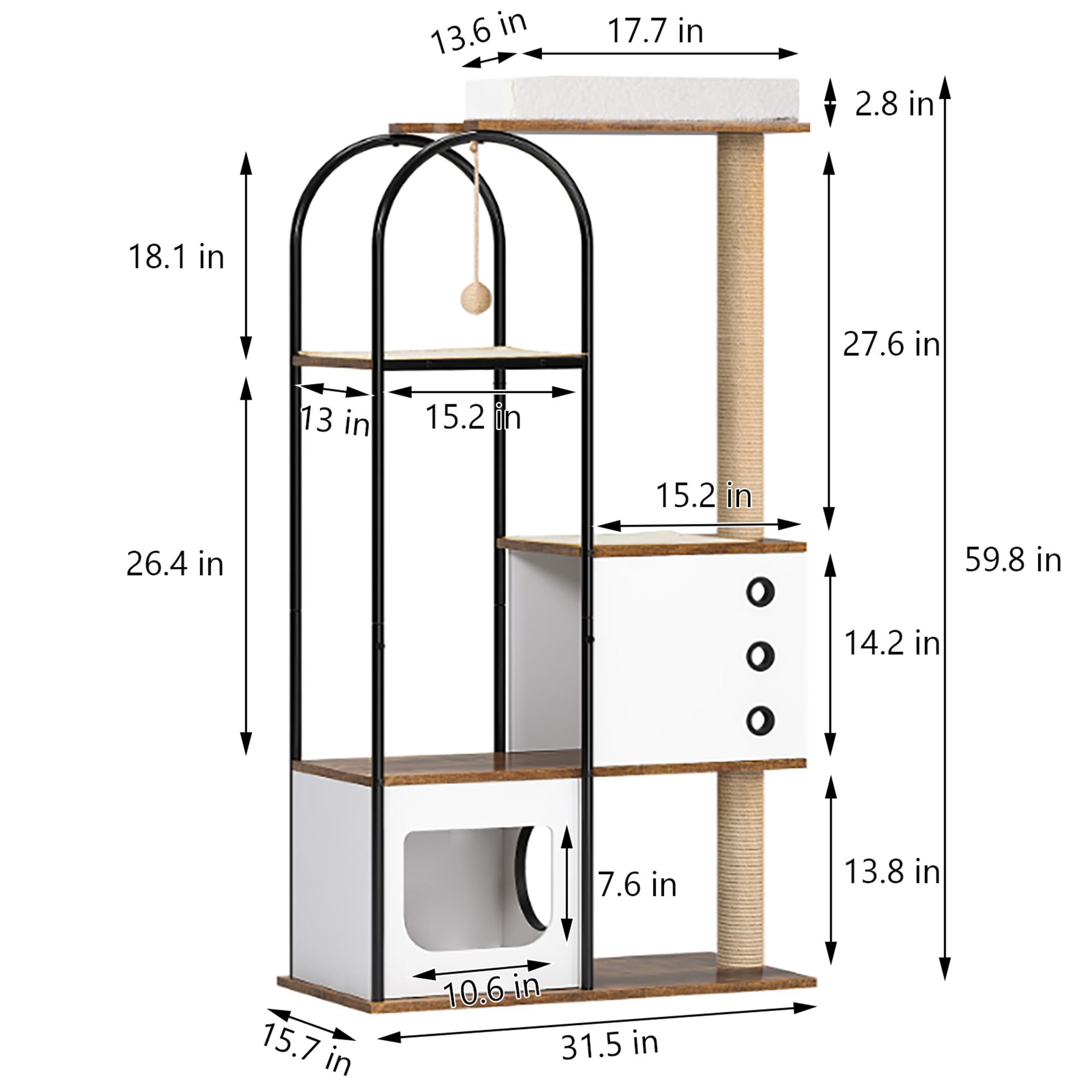 Pefilos 60" Wood Cat Condo for Adult Cats, Cat Tree Tower with Scratcher Post, Climb Cat Tree House for Indoor Cats, White Pefilos 60" Wood Cat Condo for Adult Cats, Cat Tree Tower with Scratcher Post, Climb Cat Tree House for Indoor Cats, White