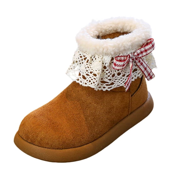 Quealent Girls & Toddler' Faux Furry Shearling Style Boots, Girls Warm Winter Flat Non-Slip Zip Snow Boots for Indoor Yellow for Size 1