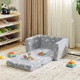 thumbnail image 3 of Ktaxon Convertible Sofa for Little Ones, 2-in-1 Toddler Couch with Side Pockets, Flannel Foldable Nap Lounge for Playroom or Bedroom Light Gray, 3 of 7