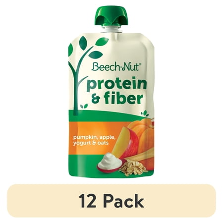 (12 pack) Beech-Nut Protein & Fiber Stage 4 Toddler Food, Pumpkin Apple Yogurt Oats, 3.5 oz