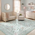 thumbnail image 3 of Lahome Washable 8'x10' Area Rug, Green Vintage Floral Rugs for Living Room, Soft Low Pile Non-Slip Botanical Carpet for Girls Bedroom, Boho Flower Large Nursery Playroom Dining Room Decor, Green, 3 of 11