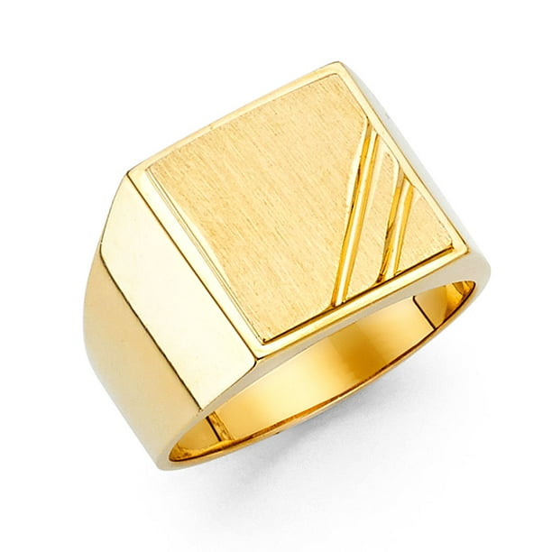 GemApex - Solid 14k Yellow Gold Mens Square Ring Classic Design Diamond ...
