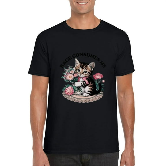Rage Consumes Me Cat Flower Cute Kitty Cat Meme Angry T-Shirt, for men & women, up to size 5XL