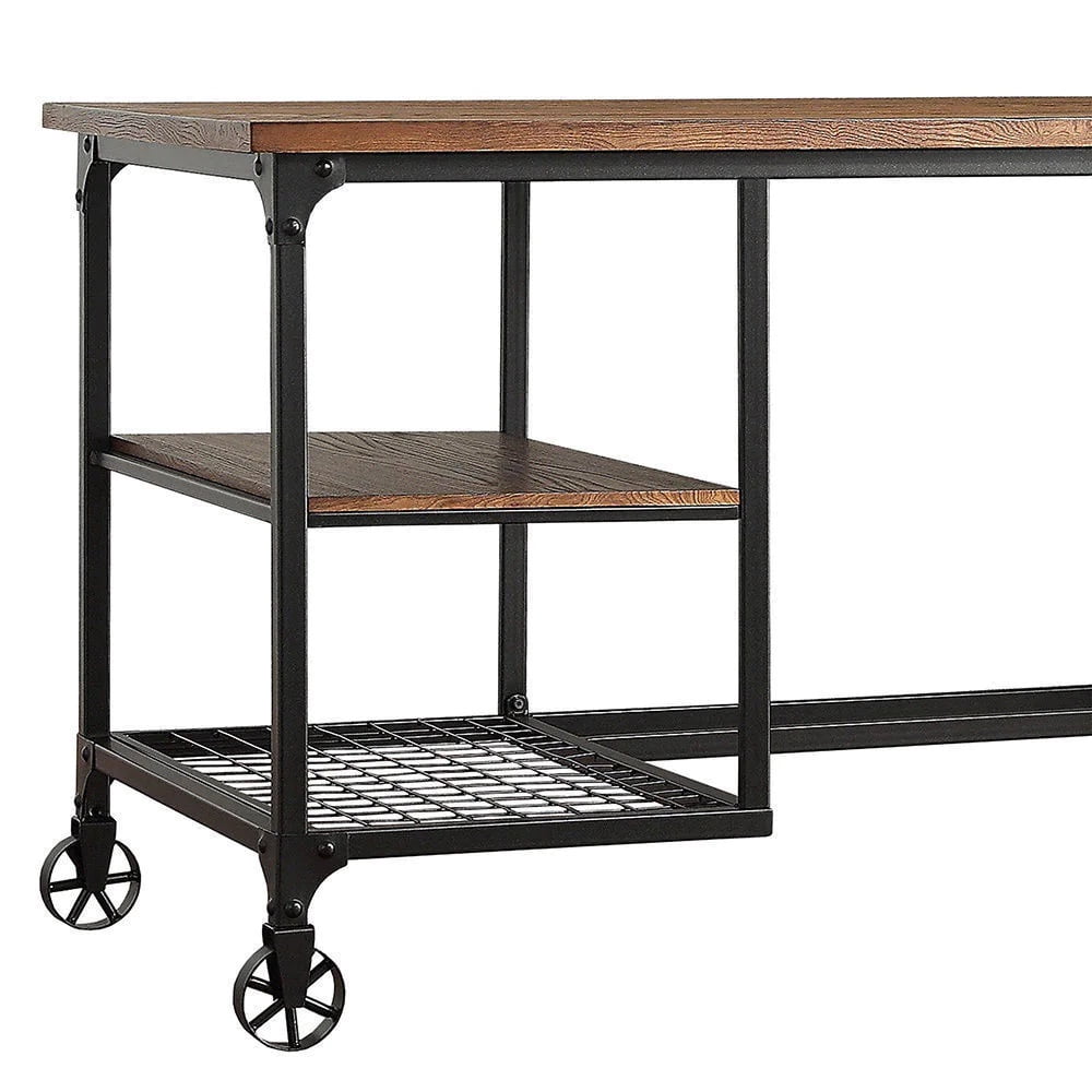Weston Home Avery Industrial Wood and Metal Writing Desk, Weathered Brown/Black Finish