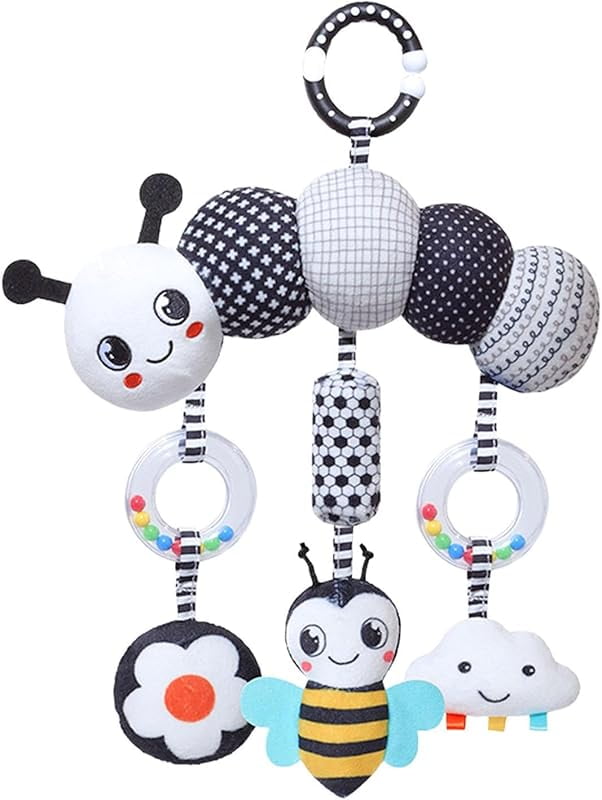 Baby Crib Mobile Sensory Toy Black and White Crib Mobile Rattles Bed Bells Kids Toy