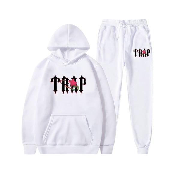 Trapstar Hoodies for Women Sets Long Sleeve Graphic Sweatshirts Loose Trapstar Street Hip-hop Pullover Sweatshirts+Sweatpants Women Set of 2 Classic Sweatshirts(White, L)