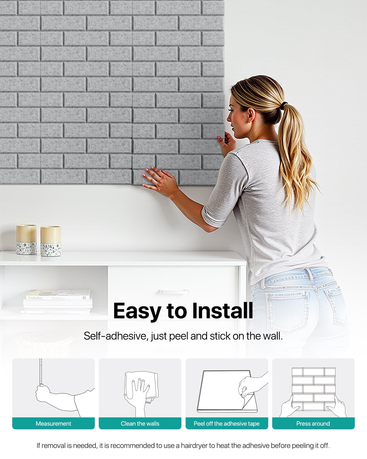 Soundsbay Acoustic Panels Sound Proofing Brick Self-Adhesive Soundproof Absorbing Noise Cancelling Wall Panels 12 Pack Gray 12'' x 12'' x 0.4''