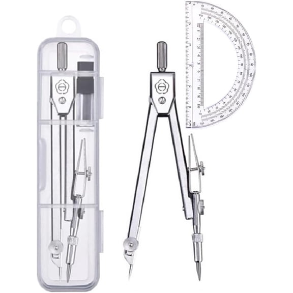 Protractor and Compass Set, Compass Protractor Set, Protractor, Compass for Geometry, Math Compass, Compass School, Math Compass and Protractor, Geometry Tools Set, Geometry Set (Silver)