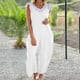 thumbnail image 5 of Gibobby Monos Holgados Mono sin mangas con cuello en V para mujer, informal, liso, de verano, con pierna ancha, pantalones con pechera, mono con botones y bolsillos con botone(Blanco， XXL), 5 of 5