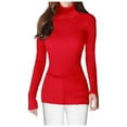 thumbnail image 1 of GDREDA Women's Turtleneck Ribbed Sweaters Cute Sexy Knitted Warm Fitted Sweater Red,XS, 1 of 9