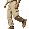 thumbnail image 3 of Men Linen Pants Casual Trousers, Loose Fit Drawstring Multi-Pocket Full Length, Breathable Lightweight Summer Travel, Outdoor Hiking Daily Work | AKLJWH,Khaki M, 3 of 7