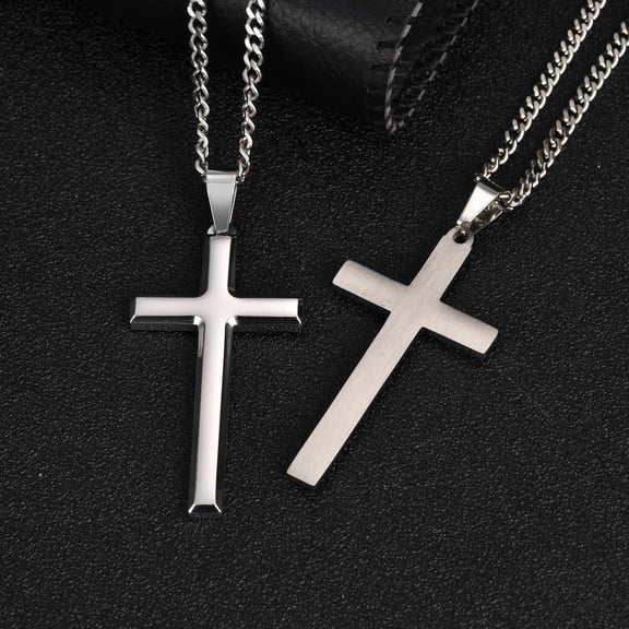 Men Stainless Steel Cross Pendant Chain Necklace Christianity Faith Jewelry