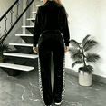 thumbnail image 5 of Szluipve 2 Piece Sets for Women Velvet Leopard Print Patchwork Tracksuit Zip Up Long Sleeve Jacket And Wide Leg Pants 2 Piece Outfit Casual Loungewear Set With Pockets Black XL, 5 of 6
