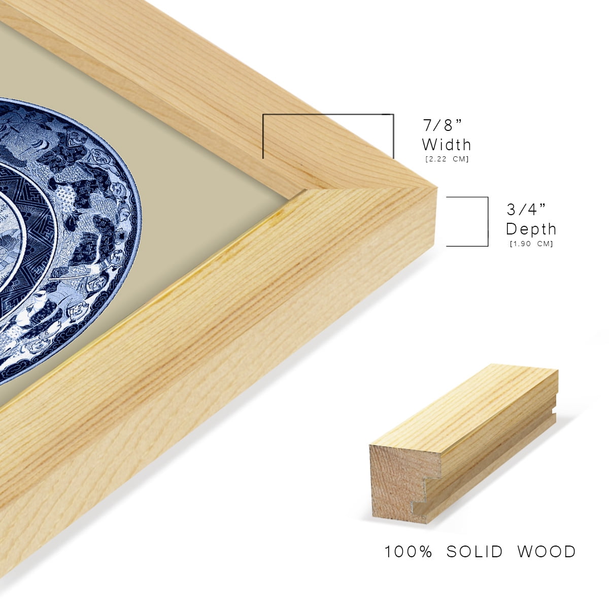 Porcelain in Blue and White II -Framed Print w/glass-Natural Wood