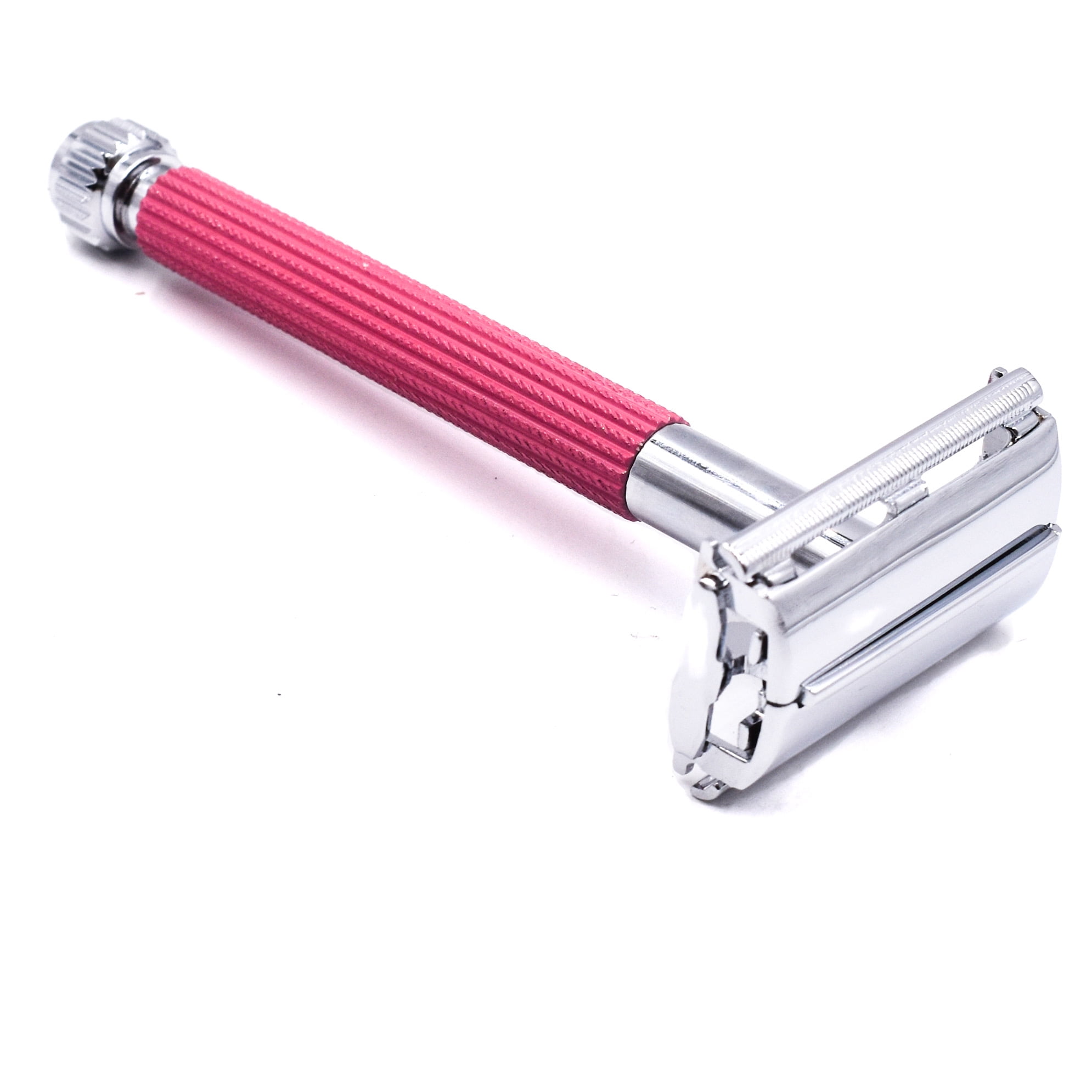 Parker Safety Razor 29L Long Handle Butterfly Open Double Edge Safety Razor & 5 Parker Blades - Pink