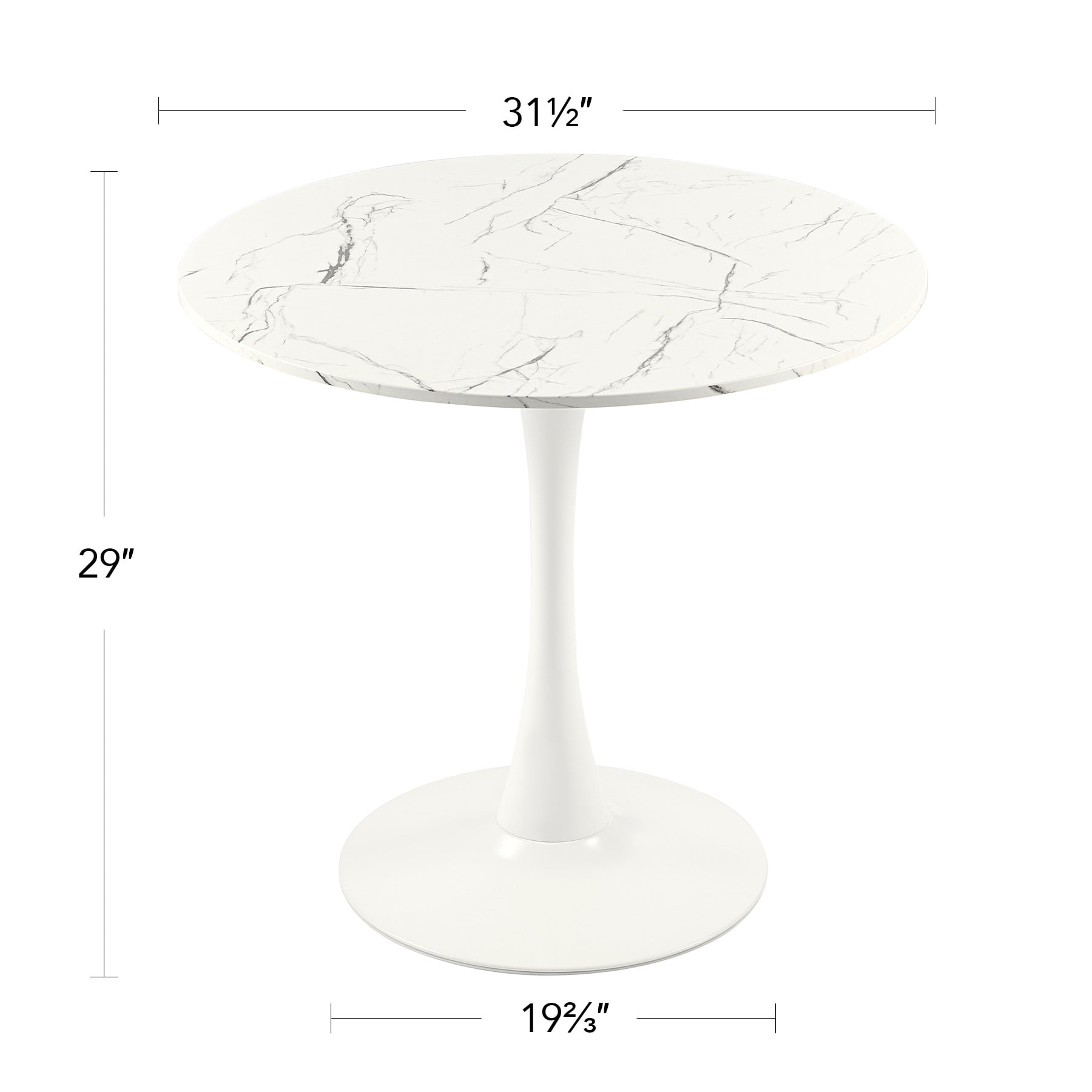 Bestco 32 Inch Round Kitchen & Dining Room Table w Marble Desktop Tulip Pedestal, White