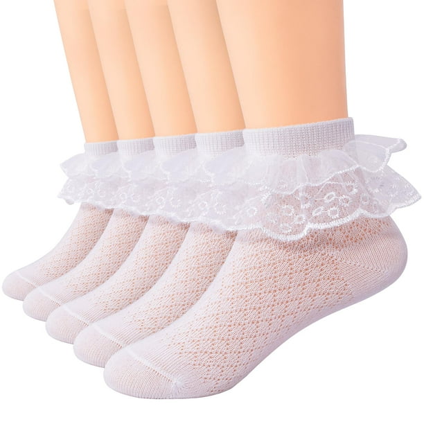 10 pares de calcetines de encaje con volantes para niñas pequeñas, calcetines de malla con ojales de algodón con volantes en el tobillo, vestido suave, calcetines de princesa para niños 9-13